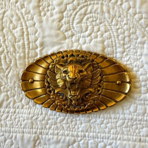 vintage brass lion head buckle belt